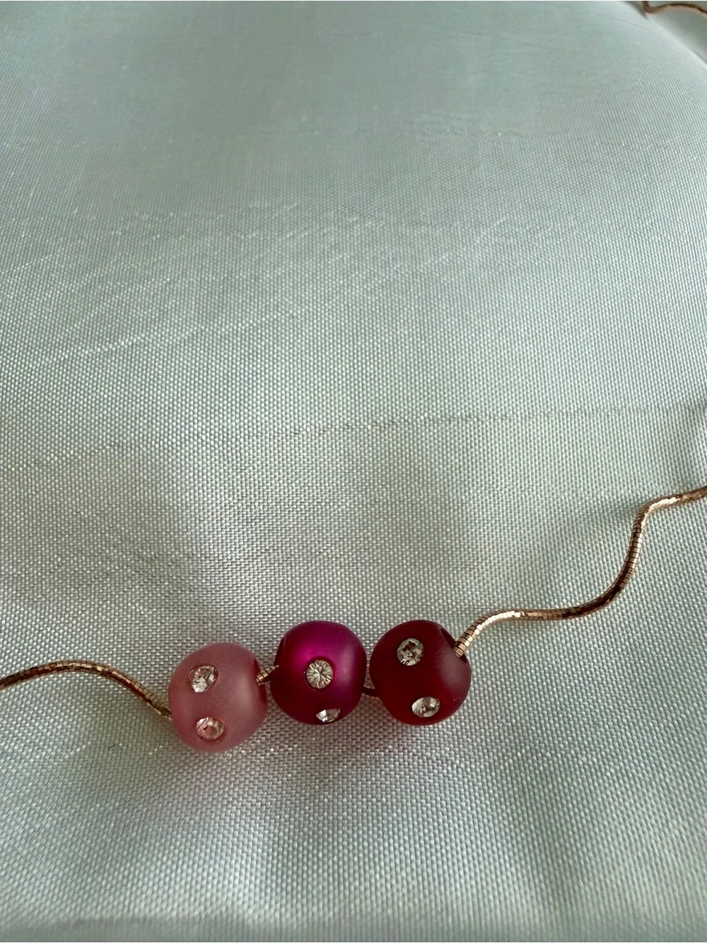 Women’s 14k Rose Gold 18” Wave Necklace with Pink Swarovski Bead Accents - Picture 5 of 7